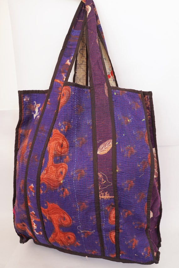 Kantha Quilt Tote Bag: Vintage Hand-Stitched Shoulder Bag