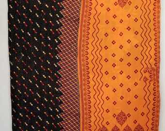 Miękka bawełniana narzuta Kantha, dwustronna kołdra w stylu vintage, kwiatowy koc boho, ręcznie robiona pościel indyjska