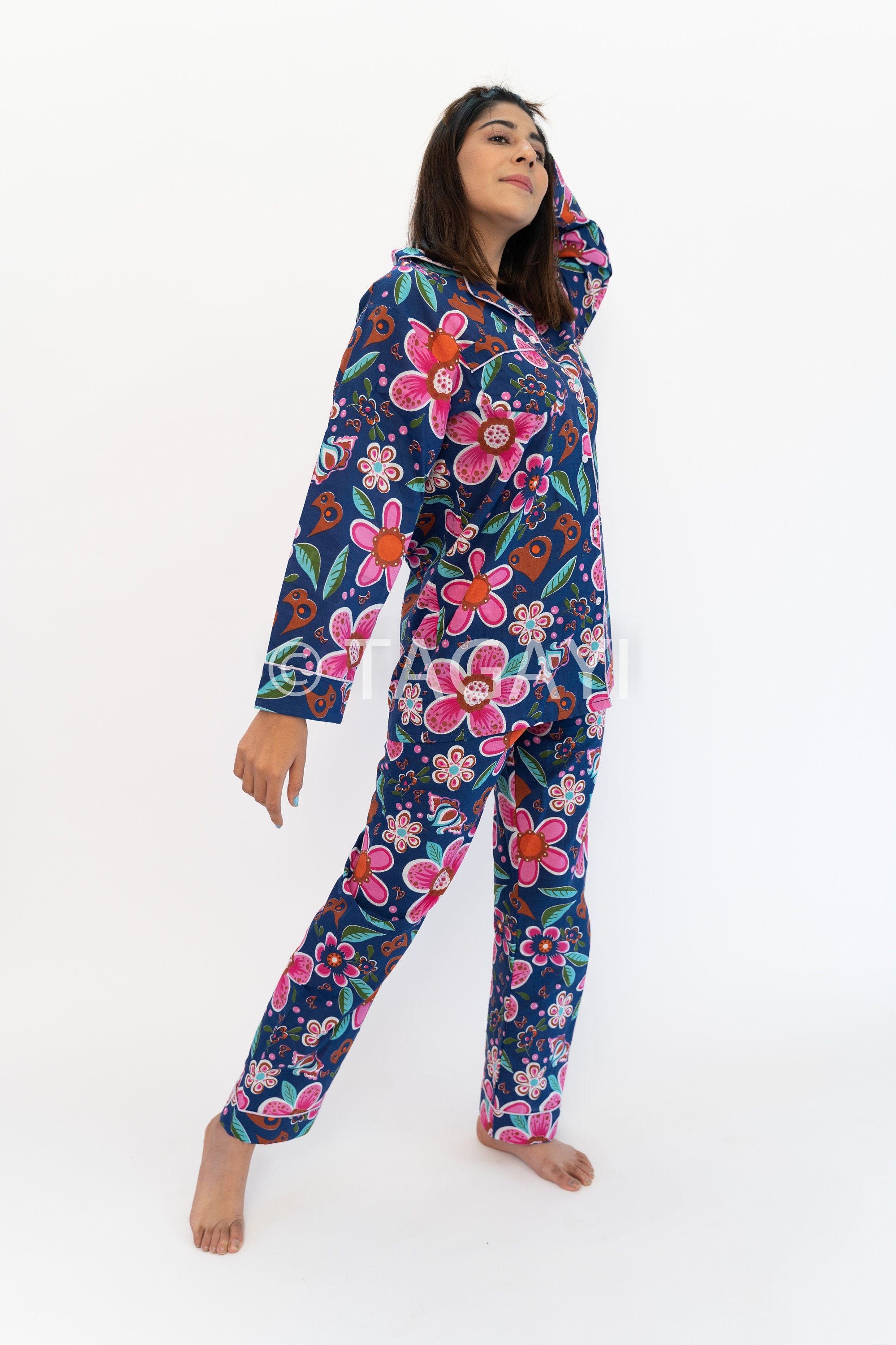 Indian Floral Print Beautiful Organic Cotton Pyjama Set Cozy Etsy