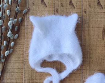 Kitty bonnet, Cat hat, Baby Beanie, Cat Ears Hat, Baby Kitty Hat, Newborn Kitty Hat, Shower Gift, Photoprop Hat, Baby Girl Owl Hat