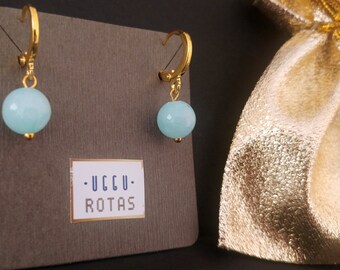 Royalty Halmarked Princess Magnificent Ocean Blue Natural Blue Jade Dangle Drop Earrings
