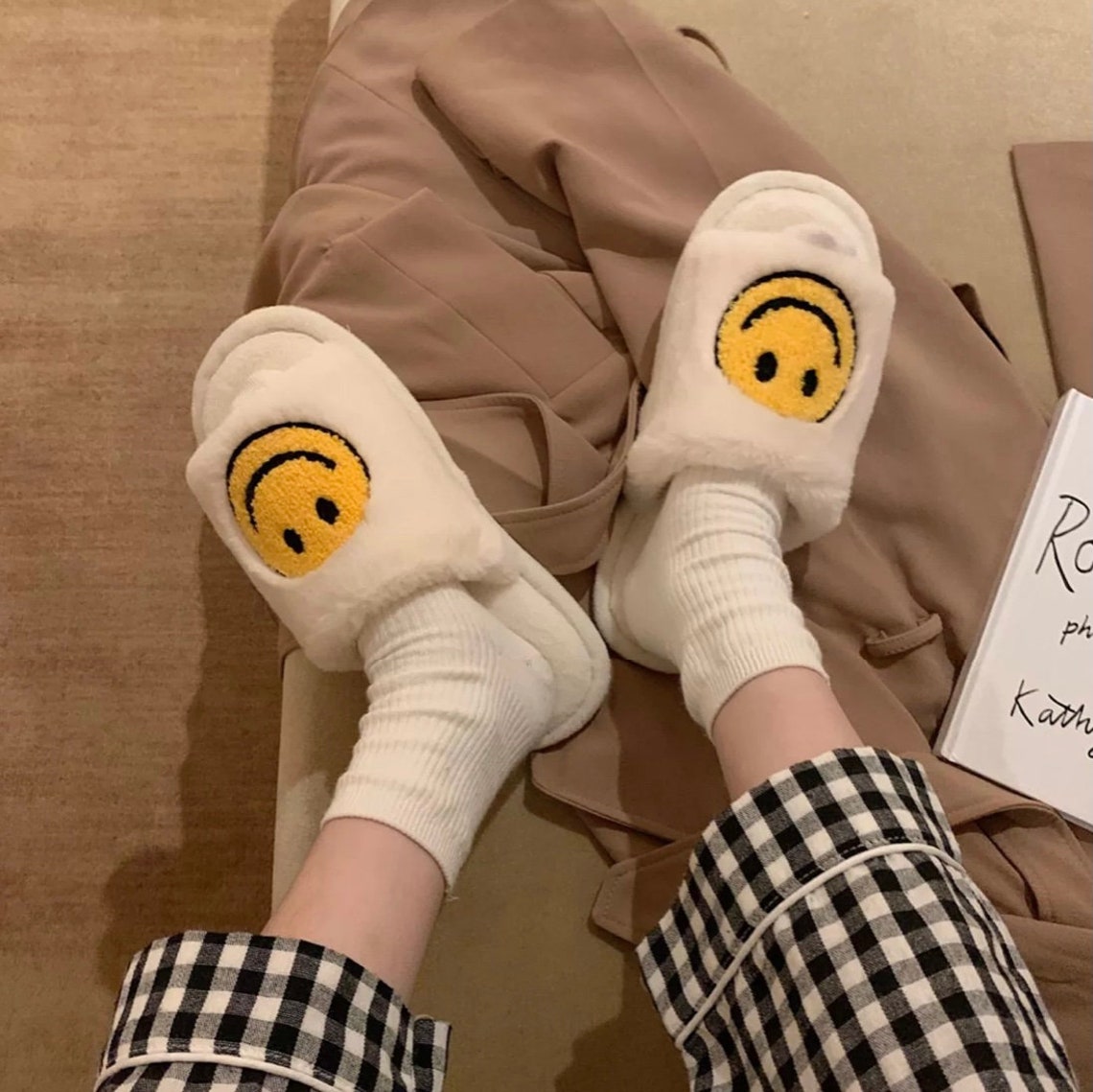 smiley face slippers tik tok