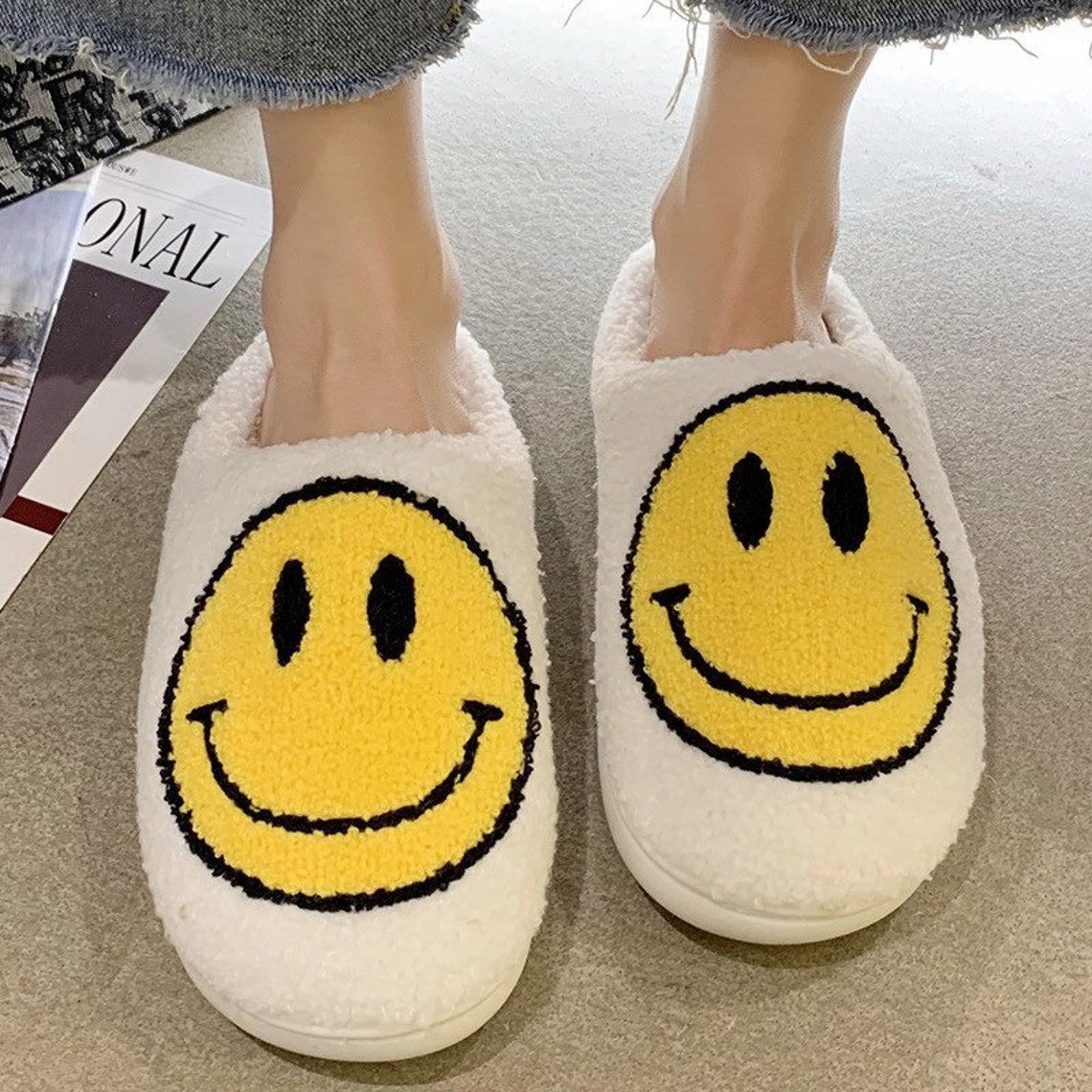 smiley face slippers etsy
