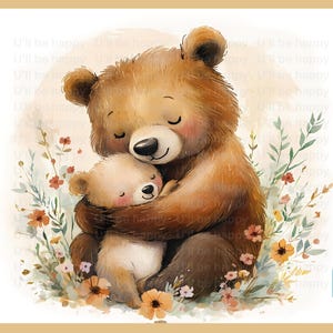 10 Cute Bear Family Hug Illustrations | High-Quality JPGs | Adorable Brown Bears Art for Nursery, Wall Decor, Cards, Gifts, and More!