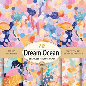 12 Colorful Abstract Koi Fish Seamless Pattern Set | Dreamy Water Bubbles | Pastel Digital Paper for Scrapbook, Fabric, Wallpaper