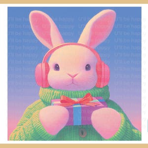 2 Weihnachtshasen mit Geschenken – niedliche Weihnachtsillustrationen, Hasen in verschiedenen Posen, geeignet für Weihnachtskarten, Wandkunst, Tassen, Taschen