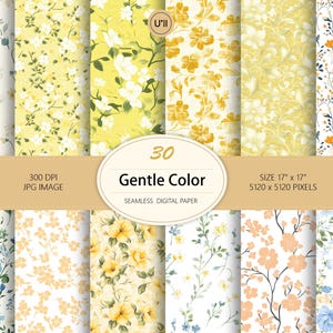 30 Motifs Floraux en Continu – Couleurs Douces en Jaune, Rose et Bleu–Idéal pour Cartes, Papeterie, Décoration Murale et Créations de Tissus