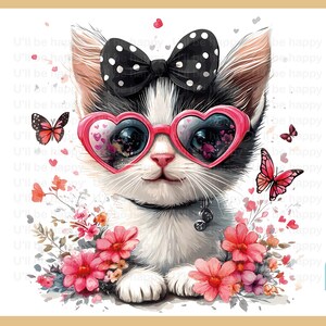 10 JPG de Haute Qualité Illustrations de Chats avec Fleurs et Papillons - Idéal pour T-Shirts, Cartes de Vœux, Décoration