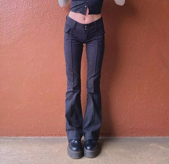 Flared Trousers Y2k Black Low Waisted 
