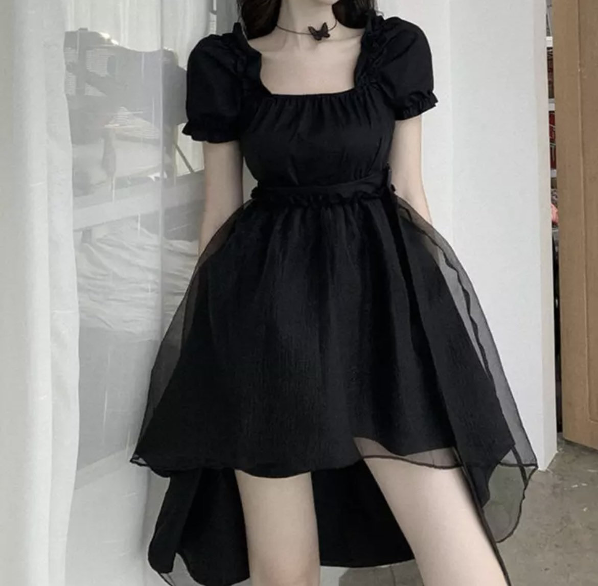 Y2k Cute Mini Dresses Women Black Mesh Irregular Slim Square - Etsy  Singapore