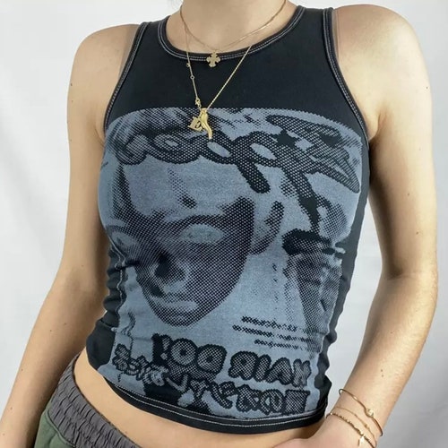Gothic Emo Vintage Sleeveless Tank Top Face Graphic Printed Etsy Uk