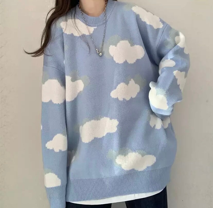 Y2k 2000s Blue Clouds Korean Style Sweater Vest Jumper | Etsy