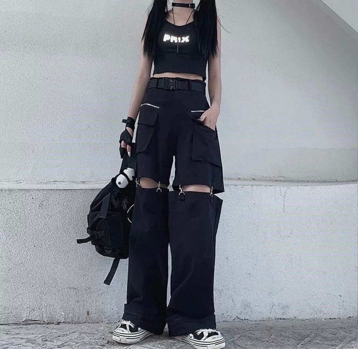Techwear Gothic Y2k Black Cargo Pants Streetwear Hollow Out | Etsy UK