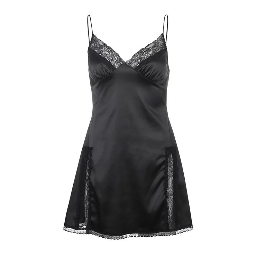 Satin Strap Sexy Black Dress Women Lace Backless Summer Dress - Etsy