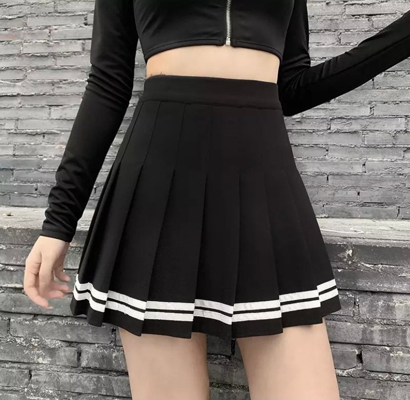 Vintage Korean Style Patchwork Skirt Harajuku Black Pleated - Etsy UK