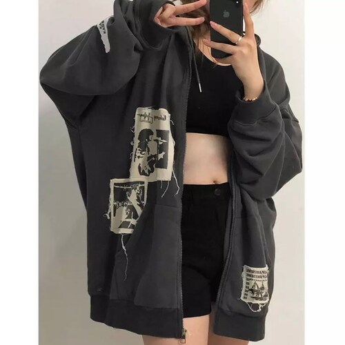 Emo Women Alt Punk Hoodie Zip up Grunge 