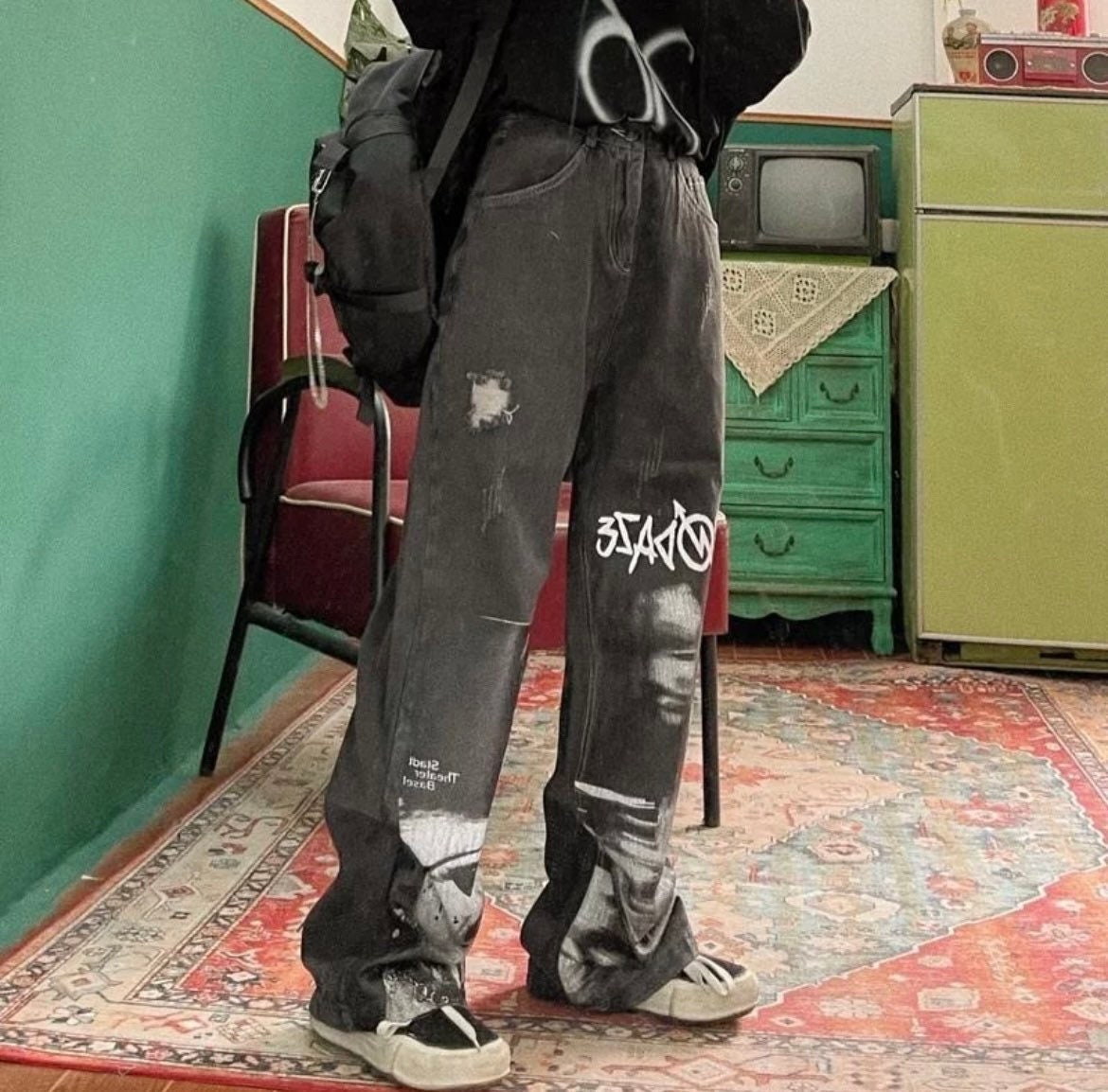 Gothic Baggy Jeans Women Punk Hippie 