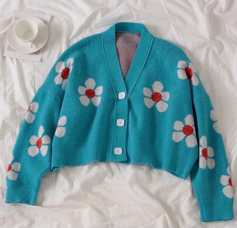 Gorgeous Colourful Flower Knit Green Blue Cardigan Sweater Y2k | Etsy
