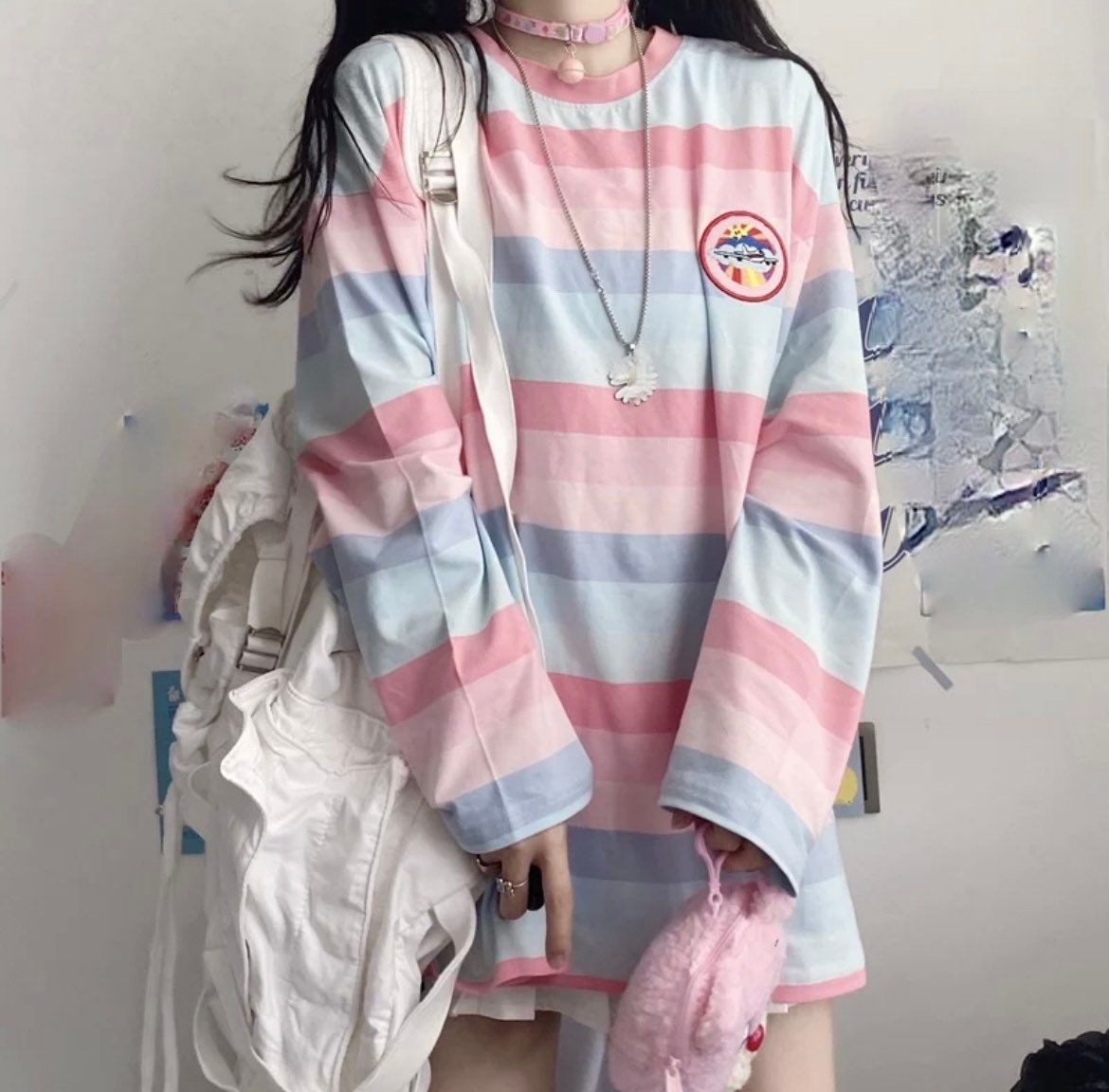 Harajuku Cute Pink Rainbow Y2k Long Sleeve T Shirt Girl Top - Etsy