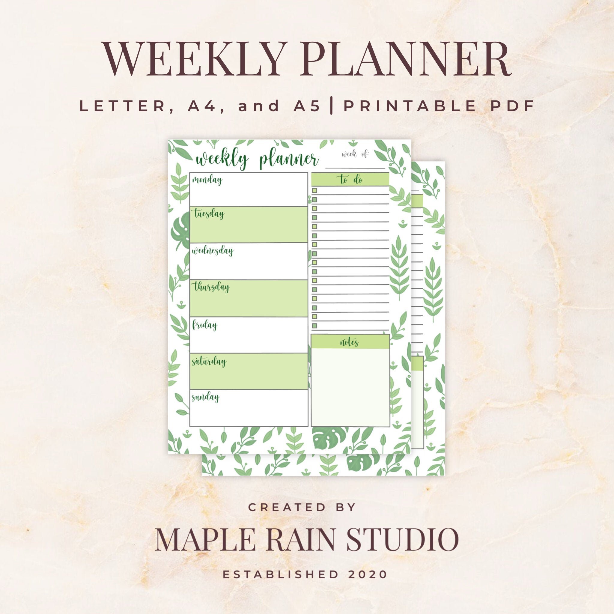 Botanical Weekly Planner PDF Printable Printable Weekly - Etsy