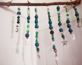Beautiful boho hippy unusual gift - Garden and home suncatcher hanging ornament - hand made unique gift idea 'Moon and stars' SALE PRICE!