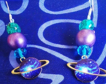 SUMMER SALE PRICE * Hand made 'outer space' earrings - for pierced ears  - complete with gift bag