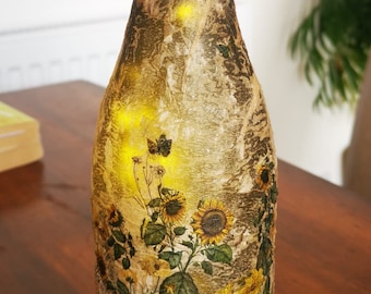 Beautiful 'vintage sunflower' style fairy light bottle - Ideal for garden, table or wedding decoration. Various styles available