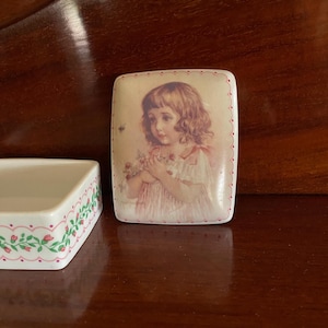 Vintage rectangular Maud Humphrey Bogart trinket box with lid, shabby chic, Christmas gift, girlfriend, boyfriend, Baptism gift