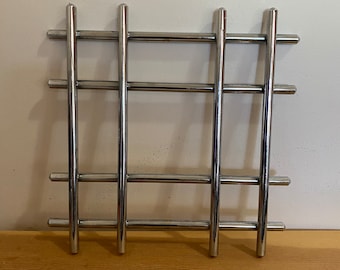 Vintage square chrome trivet, retro industrial decor, retro kitchen, gift for him, gift for her, Gift for Father's Day, Gift for Christmas