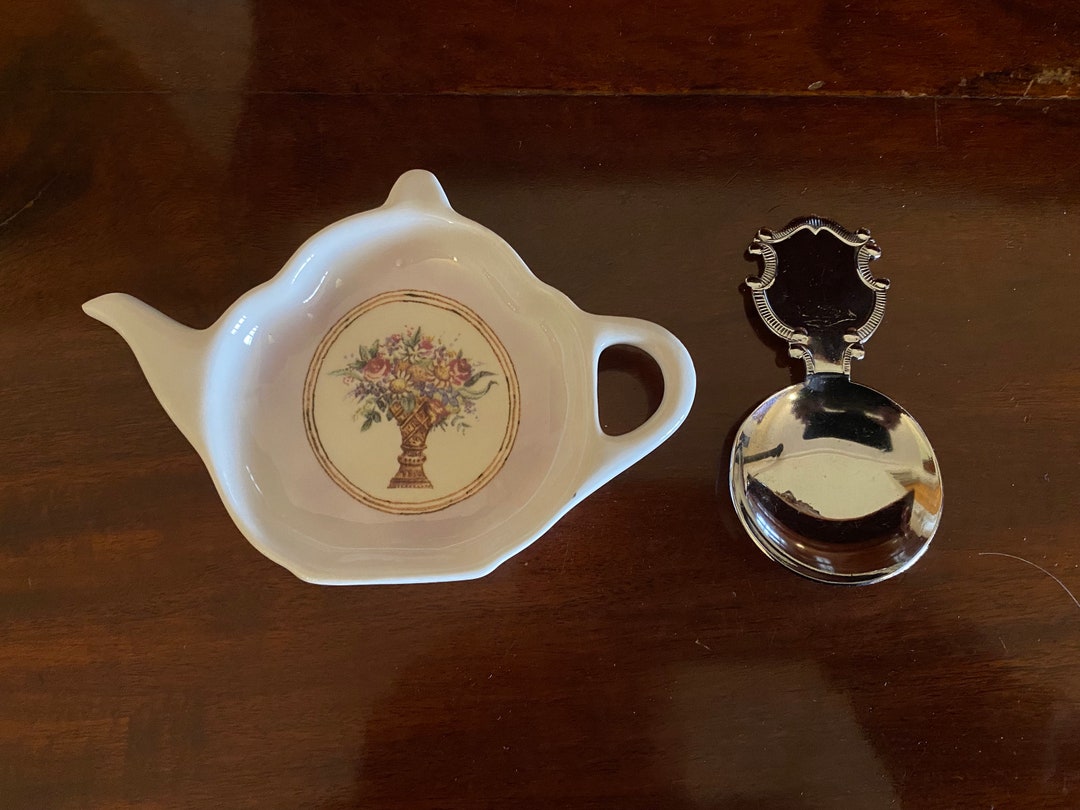 Vintage Teapot Shaped Tea Bag Holder and Tea Caddy Spoon Gift Etsy