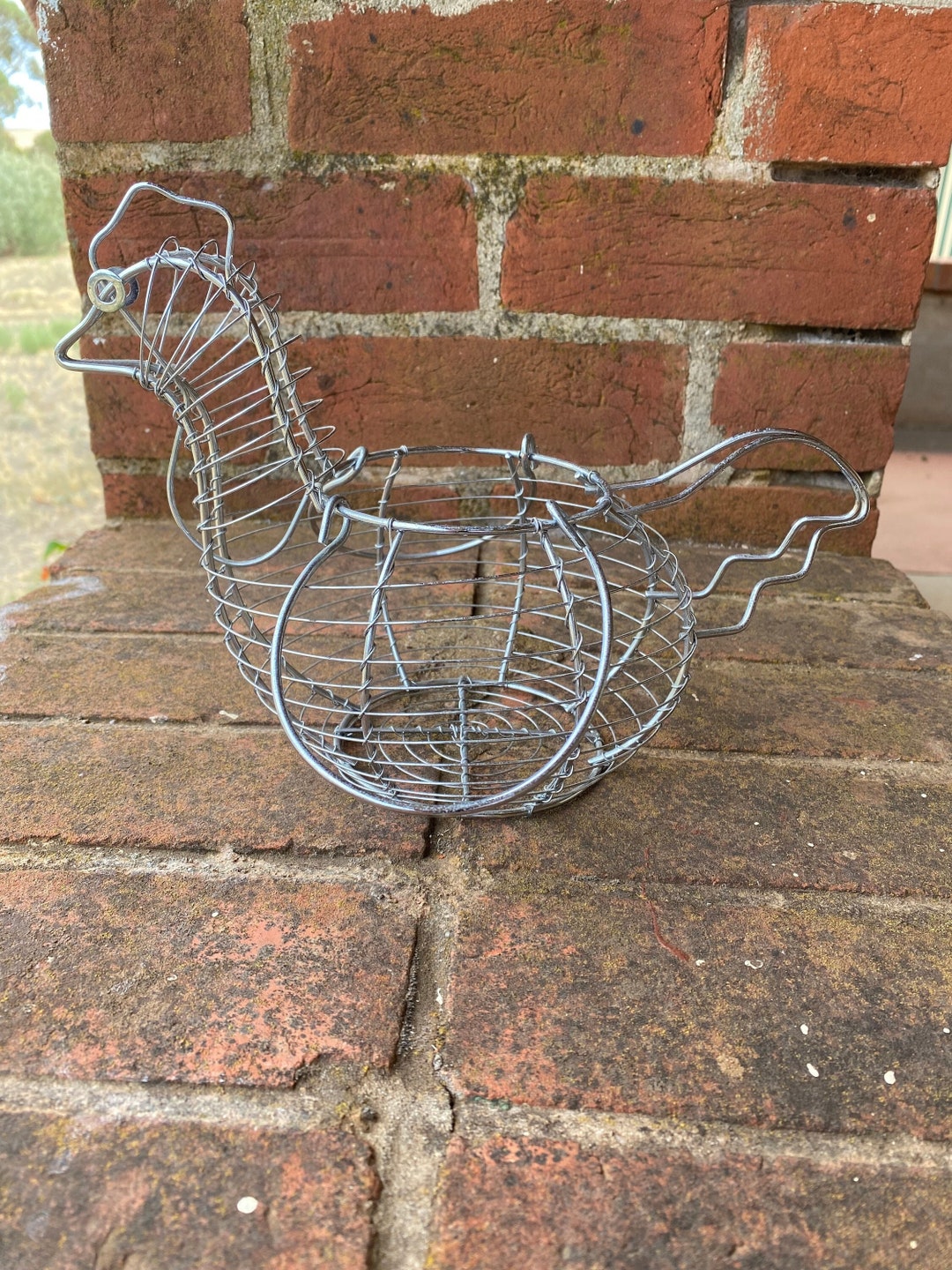 Vintage Wire Chicken, Egg Basket, Easter Table Decor, Farm House