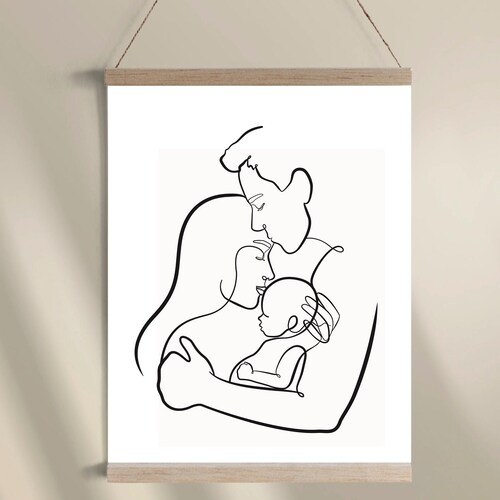 Mum Dad and Baby Line Print for New Parents Baby Shower Gift | Etsy