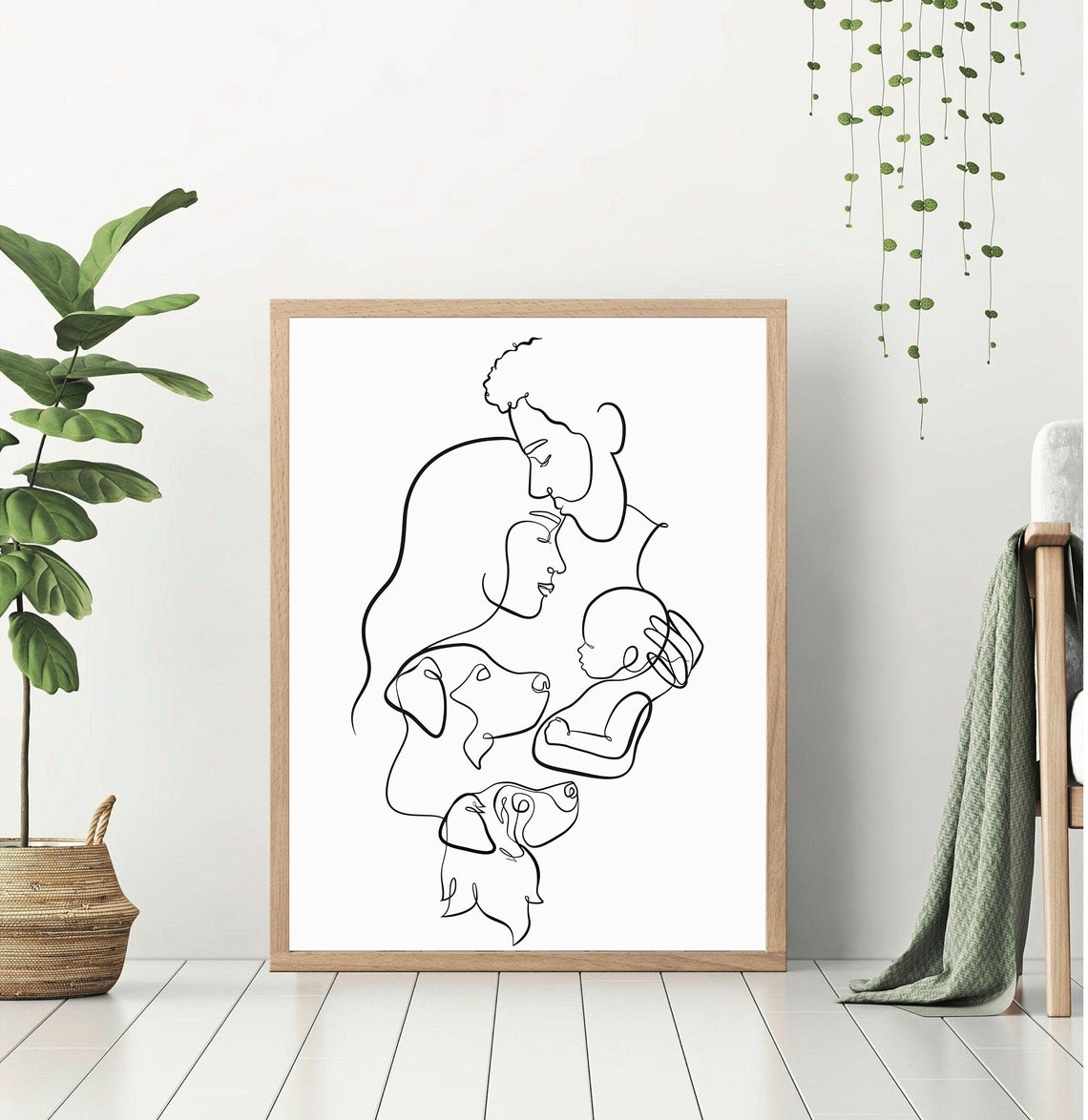 Family Line Art Portrait Custom Made Minimalist Wall Art Etsy