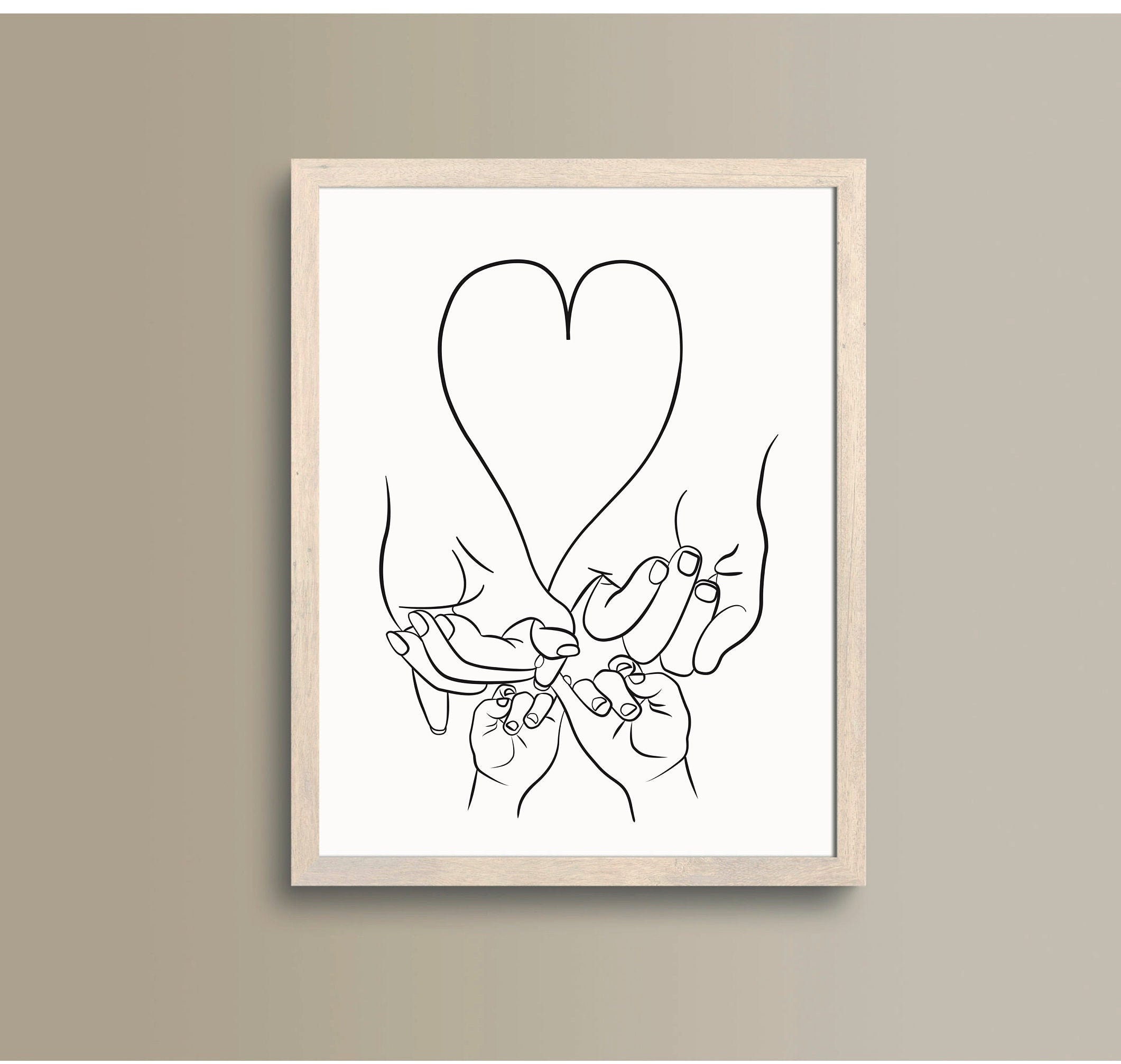Family of Four Heart Hands Line Print Modern Nursery Wall Etsy UK