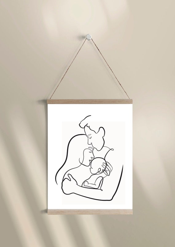 Mum Dad and Baby Line Print for New Parents Baby Shower Gift | Etsy
