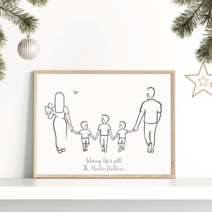 Angel baby family line portrait, Personalised gift, miscarriage, custom made child loss keepsake, bereavement, minimalist