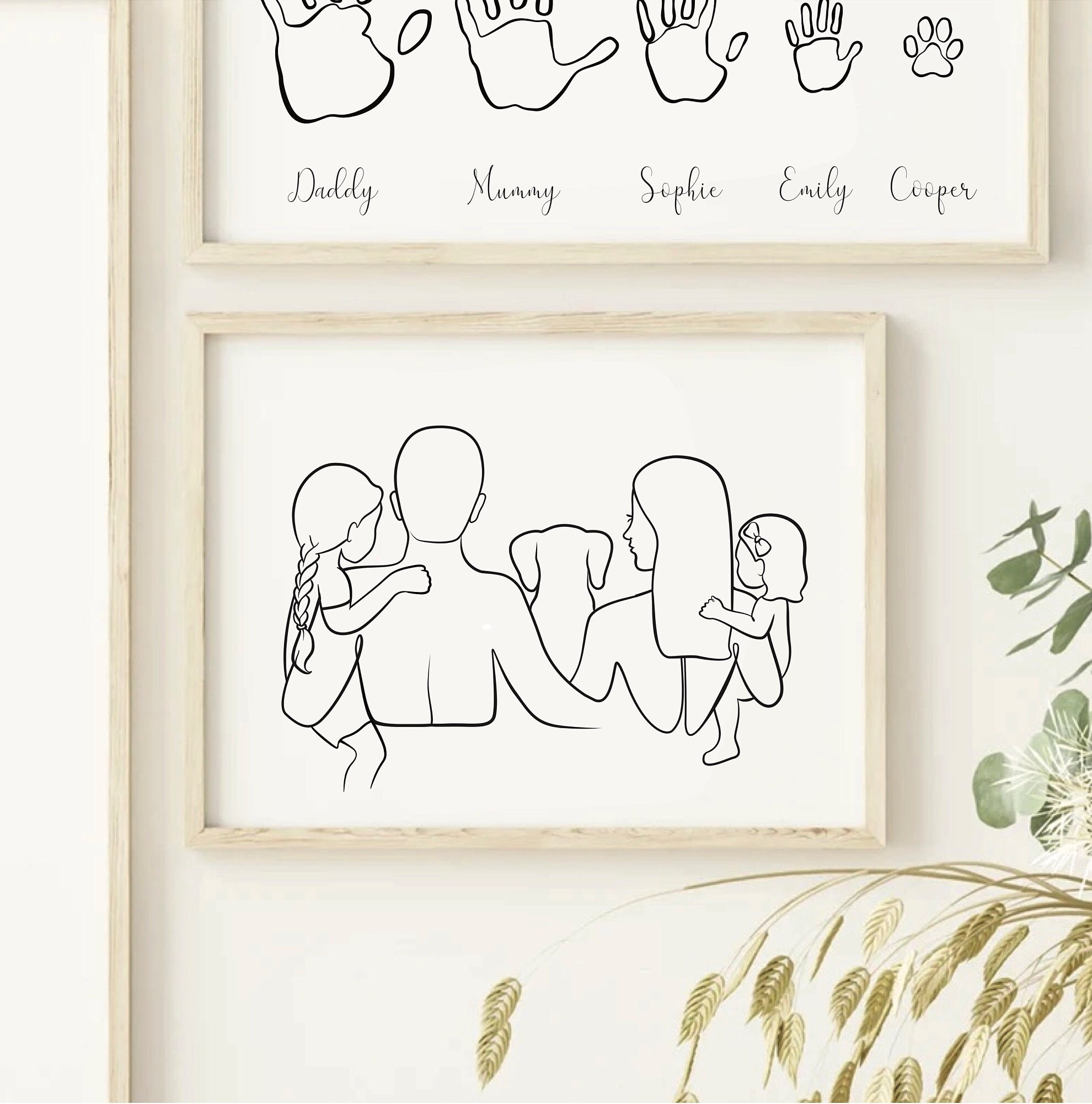 Family Line Art Portrait Custom Made Minimalist Wall Art - Etsy 日本
