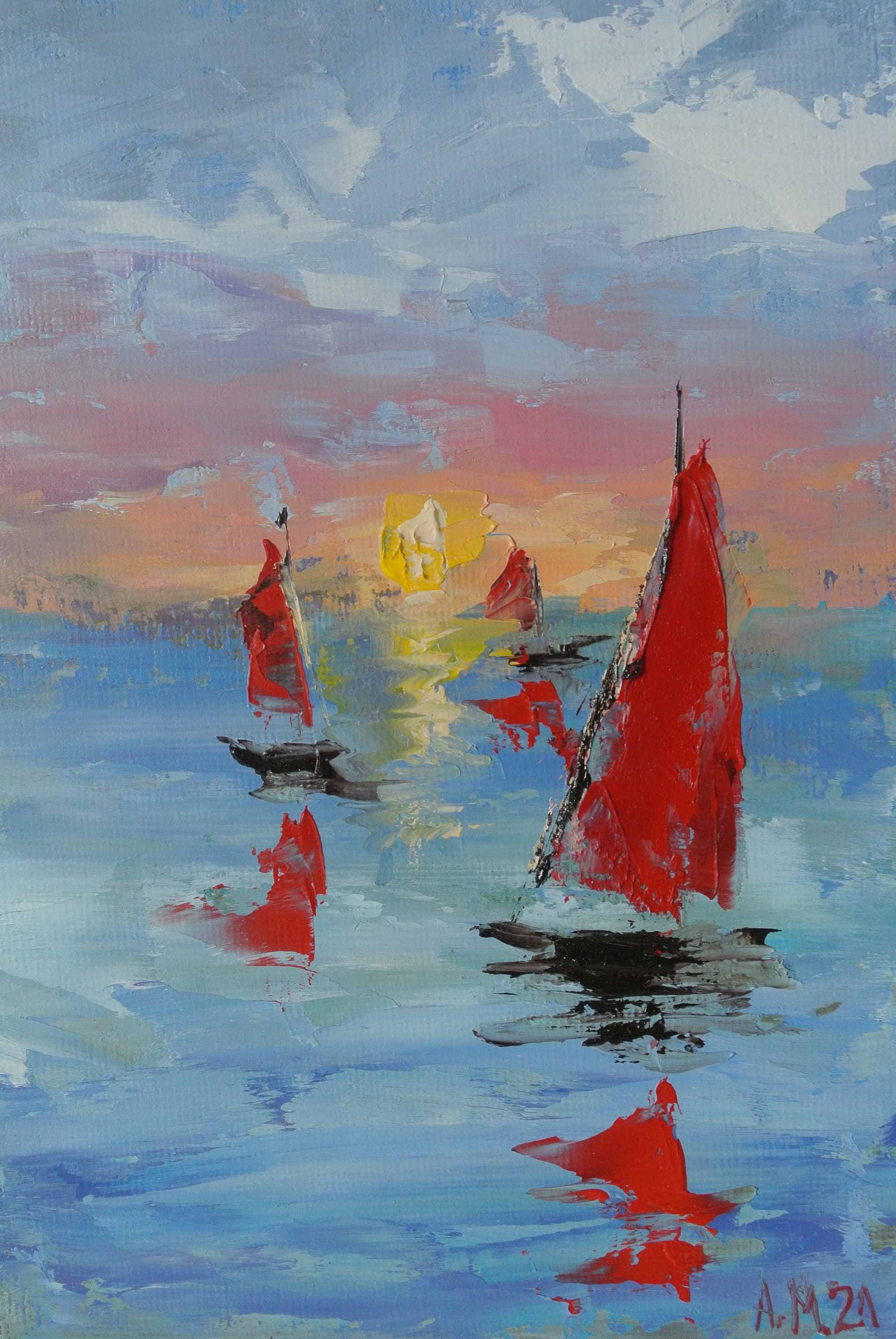 Sailboat Painting Original Seascape Artwork Home Decor by | Etsy