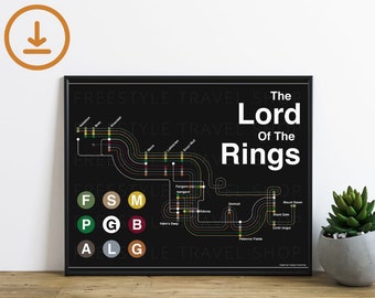 Lord of the Rings Subway Map - Art Print Poster - Digital Download