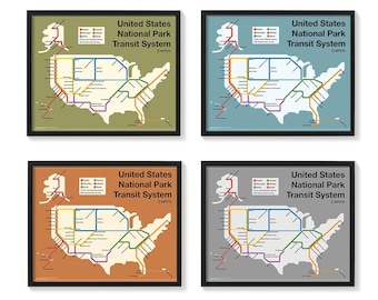 National Park Subway Map - Art Print Poster - 8x10 | 16x20 | 24x36