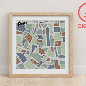 Rome Illustrated Map - Art Print Poster - Digital Download