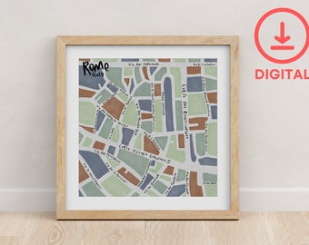 Rome Illustrated Map - Art Print Poster - Digital Download