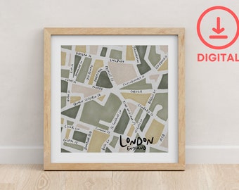 London Illustrated Map - Art Print Poster - Digital Download