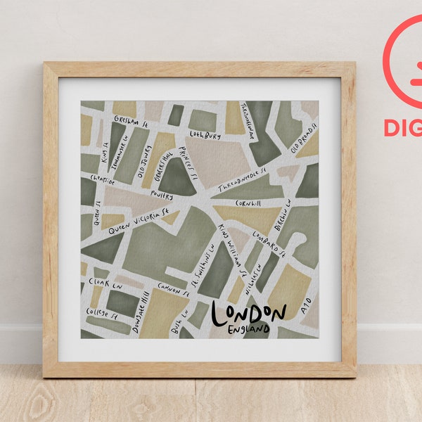 London Illustrated Map - Art Print Poster - Digital Download