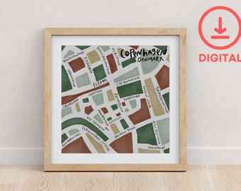 Copenhagen Illustrated Map - Art Print Poster - Digital Download