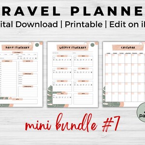 Travel Planner Itinerary Bundle - Digital Download | Printable | Edit on iPad