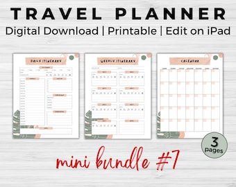 Travel Planner Itinerary Bundle - Digital Download | Printable | Edit on iPad