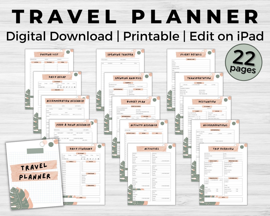 Complete Travel Planner Digital Download Vacation, Cruise, Honeymoon