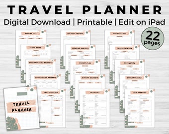 Complete Travel Planner - Digital Download | Vacation, Cruise, Honeymoon Planner | Printable | Edit on iPad