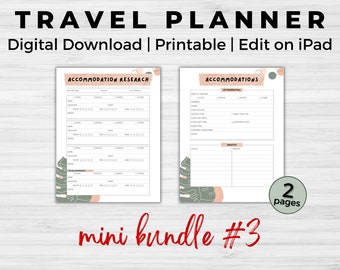 Travel Planner Accommodation Bundle - Digital Download | Printable | Edit on iPad